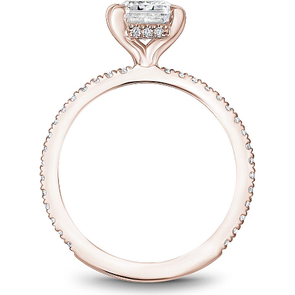Emerald Cut Diamond Engagement Ring with Four-Prong Setting and Pavé Band in Rose Gold by Noam Carver<em> - Choose Your Center Diamond: 1 to 5 Carats, Sustainable Lab-Grown or Natural Earth-Mined</em>