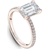Emerald Cut Diamond Engagement Ring with Four-Prong Setting and Pavé Band in Rose Gold by Noam Carver<em> - Choose Your Center Diamond: 1 to 5 Carats, Sustainable Lab-Grown or Natural Earth-Mined</em>