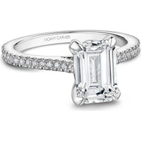 Emerald Cut Diamond Engagement Ring with Four-Prong Setting and Pavé Band in White Gold by Noam Carver<em> - Choose Your Center Diamond: 1 to 5 Carats, Sustainable Lab-Grown or Natural Earth-Mined</em>