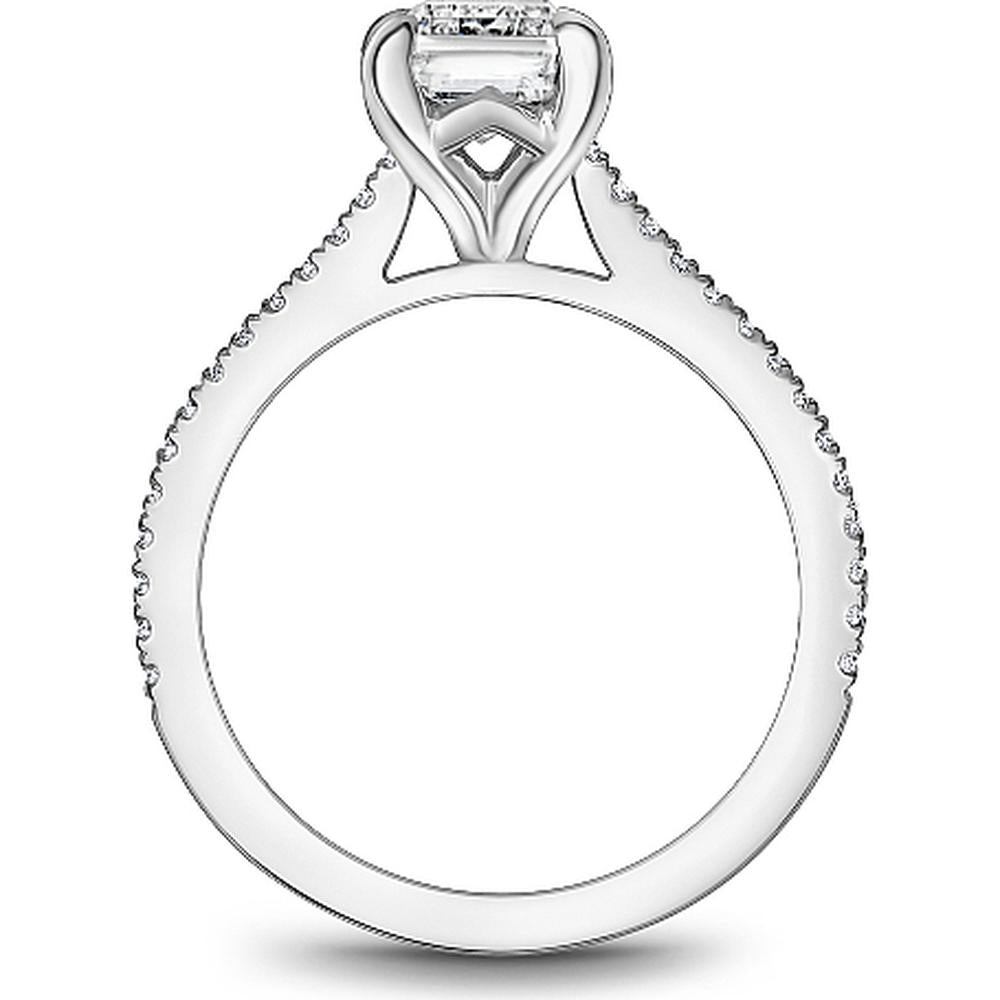 Emerald Cut Diamond Engagement Ring with Four-Prong Setting and Pavé Band in White Gold by Noam Carver<em> - Choose Your Center Diamond: 1 to 5 Carats, Sustainable Lab-Grown or Natural Earth-Mined</em>
