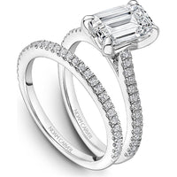 Emerald Cut Diamond Engagement Ring with Four-Prong Setting and Pavé Band in White Gold by Noam Carver<em> - Choose Your Center Diamond: 1 to 5 Carats, Sustainable Lab-Grown or Natural Earth-Mined</em>