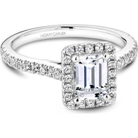 Emerald Cut Diamond Engagement Ring with Halo and Pavé Band in White Gold by Noam Carver<em> - Choose Your Center Diamond: 1 to 5 Carats, Sustainable Lab-Grown or Natural Earth-Mined</em>