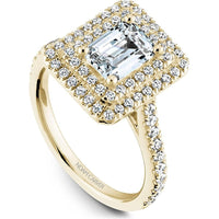 Emerald Cut Diamond Engagement Ring with Halo and Pavé Band in Yellow Gold by Noam Carver<em> - Choose Your Center Diamond: 1 to 5 Carats, Sustainable Lab-Grown or Natural Earth-Mined</em>