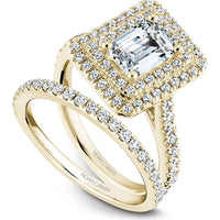Emerald Cut Diamond Engagement Ring with Halo and Pavé Band in Yellow Gold by Noam Carver<em> - Choose Your Center Diamond: 1 to 5 Carats, Sustainable Lab-Grown or Natural Earth-Mined</em>