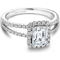 Emerald Cut Diamond Engagement Ring with Halo and Split Pavé Band in White Gold by Noam Carver<em> - Choose Your Center Diamond: 1 to 5 Carats, Sustainable Lab-Grown or Natural Earth-Mined</em>