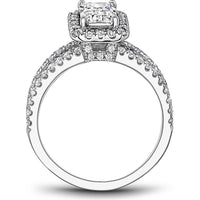 Emerald Cut Diamond Engagement Ring with Halo and Split Pavé Band in White Gold by Noam Carver<em> - Choose Your Center Diamond: 1 to 5 Carats, Sustainable Lab-Grown or Natural Earth-Mined</em>