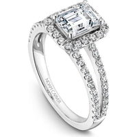 Emerald Cut Diamond Engagement Ring with Halo and Split Pavé Band in White Gold by Noam Carver<em> - Choose Your Center Diamond: 1 to 5 Carats, Sustainable Lab-Grown or Natural Earth-Mined</em>