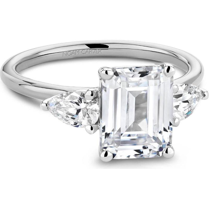 Emerald Cut Diamond Engagement Ring with Pear Shaped Side Stones in Wh ...