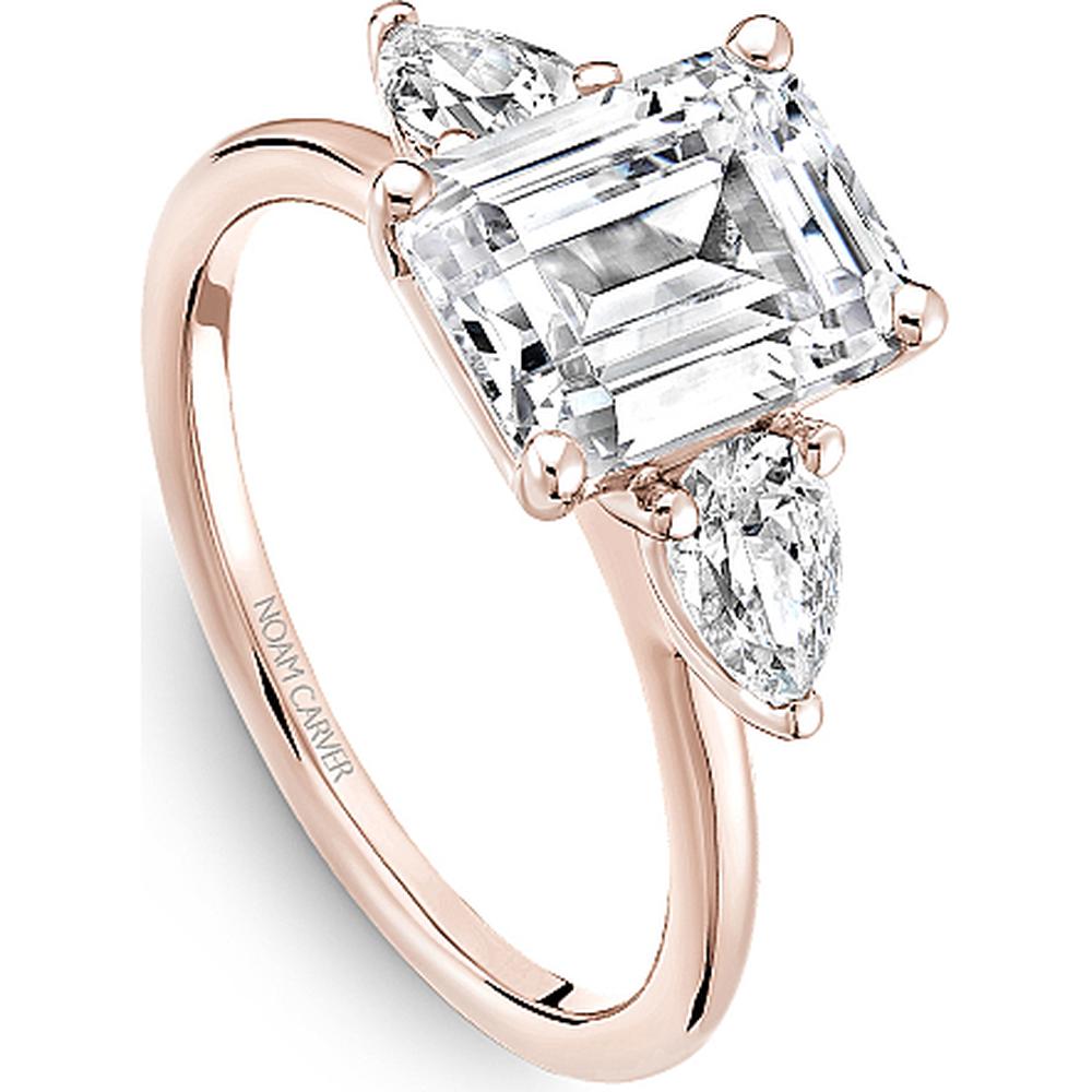 Emerald Cut Diamond Engagement Ring with Pear Side Stones in Rose Gold by Noam Carver<em> - Choose Your Center Diamond: 1 to 5 Carats, Sustainable Lab-Grown or Natural Earth-Mined</em>
