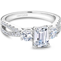 Emerald Cut Diamond Engagement Ring with Side Stones and Pavé Band in White Gold by Noam Carver<em> - Choose Your Center Diamond: 1 to 5 Carats, Sustainable Lab-Grown or Natural Earth-Mined</em>