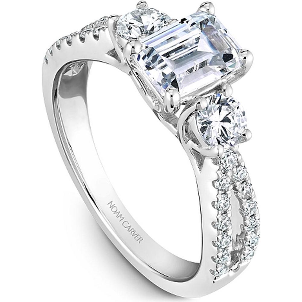 Emerald Cut Diamond Engagement Ring with Side Stones and Pavé Band in White Gold by Noam Carver<em> - Choose Your Center Diamond: 1 to 5 Carats, Sustainable Lab-Grown or Natural Earth-Mined</em>