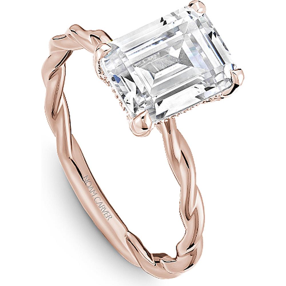 Emerald Cut Diamond Engagement Ring with Twisted Band in Rose Gold by Noam Carver<em> - Choose Your Center Diamond: 1 to 5 Carats, Sustainable Lab-Grown or Natural Earth-Mined</em>