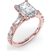 Emerald Cut Engagement Ring Setting with Alternating Baguette and Round Diamonds by Fana - 0.53 Carat Total Diamond Weight