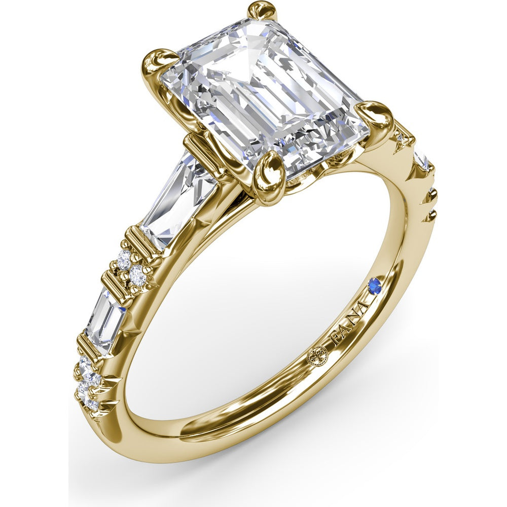 Emerald Cut Engagement Ring Setting with Alternating Baguette and Round Diamonds by Fana - 0.53 Carat Total Diamond Weight