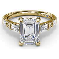 Emerald Cut Engagement Ring Setting with Alternating Baguette and Round Diamonds by Fana - 0.53 Carat Total Diamond Weight