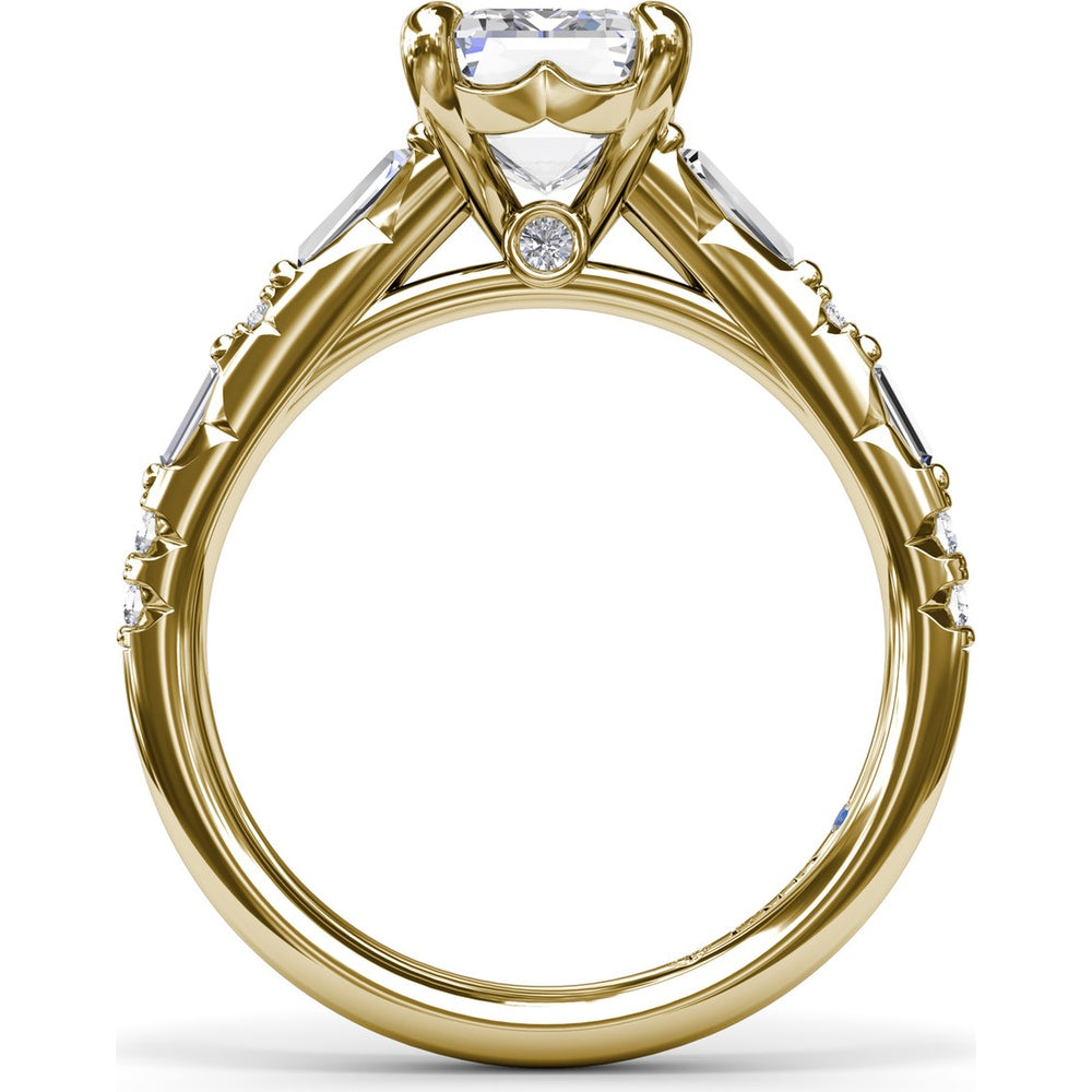 Emerald Cut Engagement Ring Setting with Alternating Baguette and Round Diamonds by Fana - 0.53 Carat Total Diamond Weight