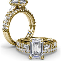 Emerald Cut Engagement Ring Setting with Alternating Baguette and Round Diamonds by Fana - 0.53 Carat Total Diamond Weight