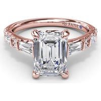 Emerald Cut Engagement Ring Setting with Alternating Baguette and Round Diamonds by Fana - 0.53 Carat Total Diamond Weight