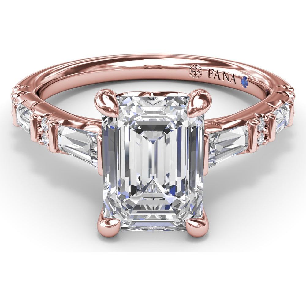 Emerald Cut Engagement Ring Setting with Alternating Baguette and Round Diamonds by Fana - 0.53 Carat Total Diamond Weight