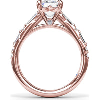 Emerald Cut Engagement Ring Setting with Alternating Baguette and Round Diamonds by Fana - 0.53 Carat Total Diamond Weight