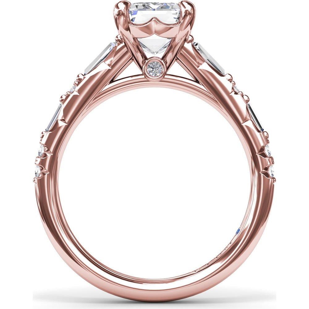 Emerald Cut Engagement Ring Setting with Alternating Baguette and Round Diamonds by Fana - 0.53 Carat Total Diamond Weight