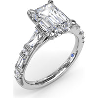 Emerald Cut Engagement Ring Setting with Alternating Baguette and Round Diamonds by Fana - 0.53 Carat Total Diamond Weight