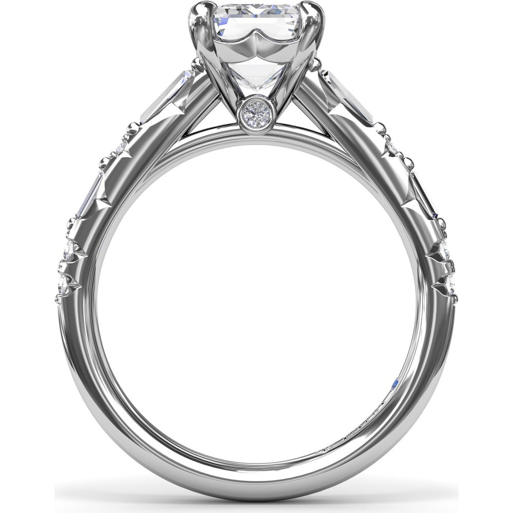 Emerald Cut Engagement Ring Setting with Alternating Baguette and Round Diamonds by Fana - 0.53 Carat Total Diamond Weight