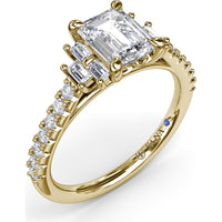 Emerald Cut Engagement Ring Setting with Baguette Side Stones and Tapered Pavé Diamond Shank - 0.51 Carat Total Side Stone Weight by Fana