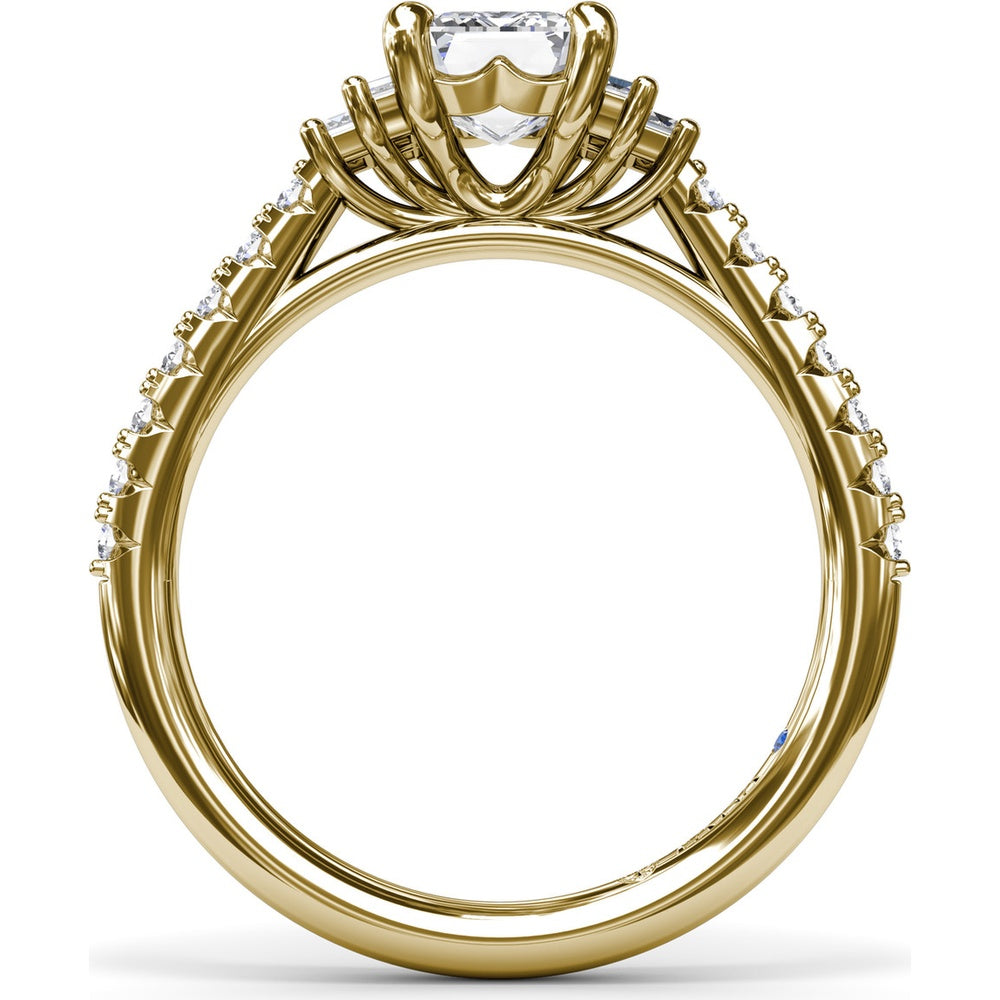 Emerald Cut Engagement Ring Setting with Baguette Side Stones and Tapered Pavé Diamond Shank - 0.51 Carat Total Side Stone Weight by Fana