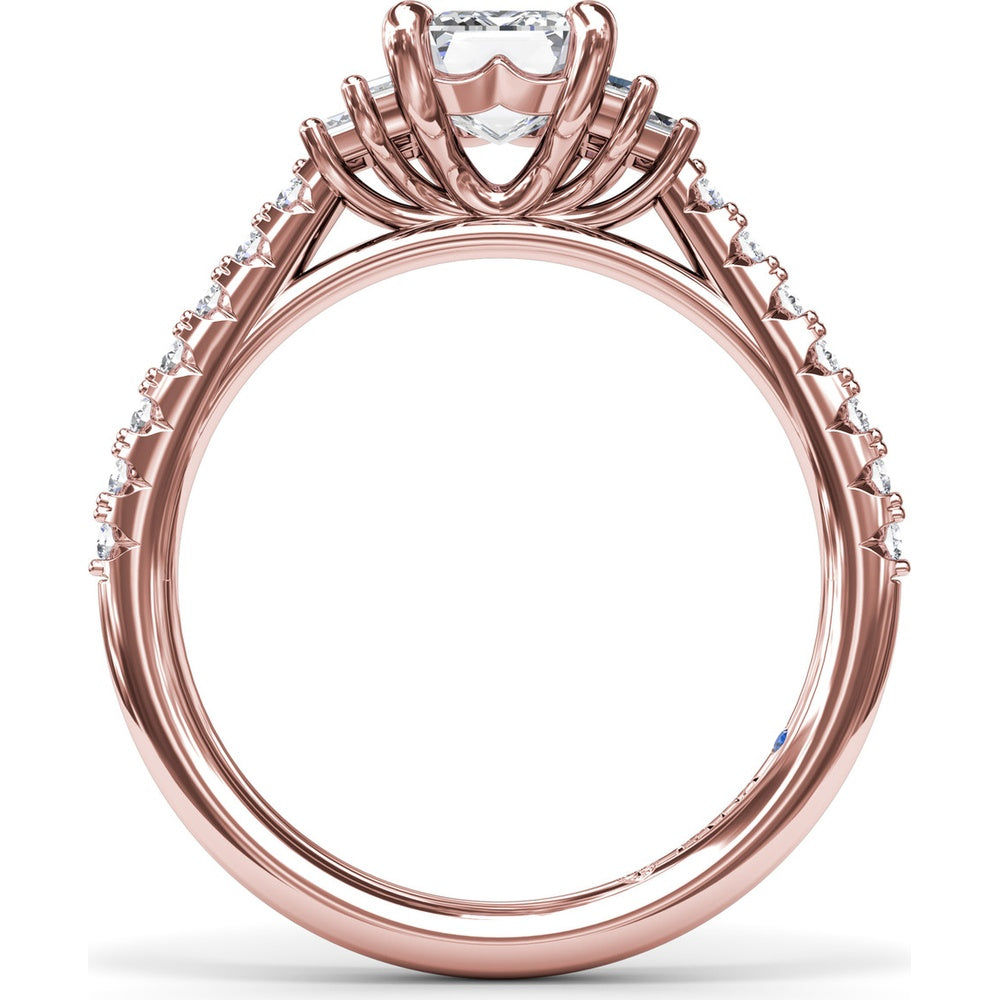 Emerald Cut Engagement Ring Setting with Baguette Side Stones and Tapered Pavé Diamond Shank - 0.51 Carat Total Side Stone Weight by Fana