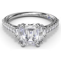Emerald Cut Engagement Ring Setting with Baguette Side Stones and Tapered Pavé Diamond Shank - 0.51 Carat Total Side Stone Weight by Fana