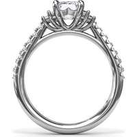 Emerald Cut Engagement Ring Setting with Baguette Side Stones and Tapered Pavé Diamond Shank - 0.51 Carat Total Side Stone Weight by Fana