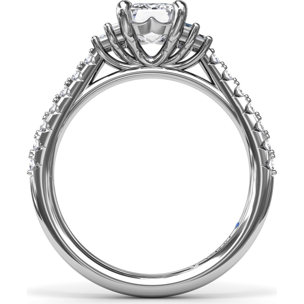 Emerald Cut Engagement Ring Setting with Baguette Side Stones and Tapered Pavé Diamond Shank - 0.51 Carat Total Side Stone Weight by Fana