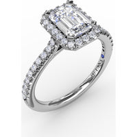 Emerald Cut Engagement Ring Setting with Diamond Halo and Pavé Band by Fana - 0.34 Carat Total Diamond Weight