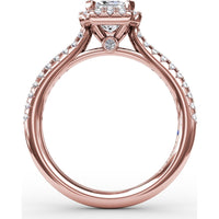 Emerald Cut Engagement Ring Setting with Diamond Halo and Pavé Band by Fana - 0.34 Carat Total Diamond Weight