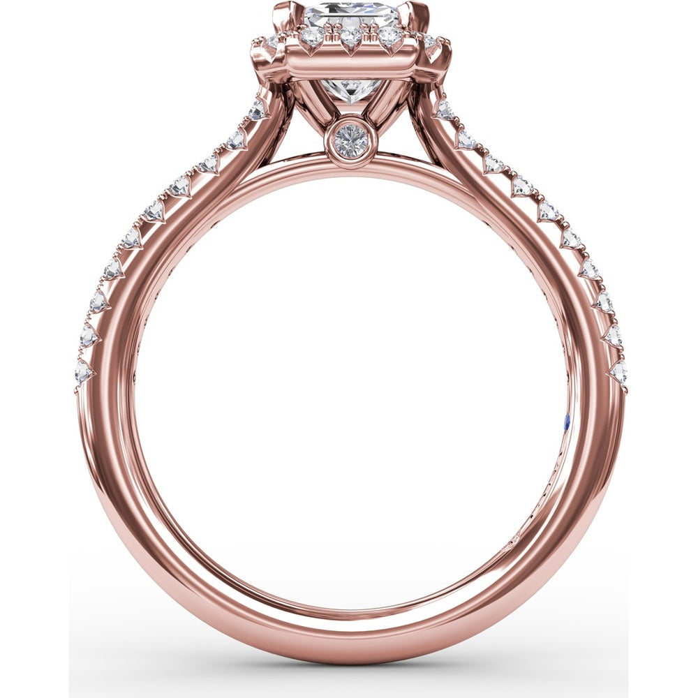 Emerald Cut Engagement Ring Setting with Diamond Halo and Pavé Band by Fana - 0.34 Carat Total Diamond Weight