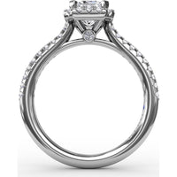 Emerald Cut Engagement Ring Setting with Diamond Halo and Pavé Band by Fana - 0.34 Carat Total Diamond Weight