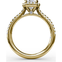 Emerald Cut Engagement Ring Setting with Diamond Halo and Pavé Band by Fana - 0.34 Carat Total Diamond Weight