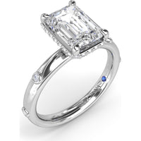 Emerald Cut Engagement Ring Setting with Floating Pavé Halo and Bezel-Set Round Diamond Band by Fana - 0.23 Carat Total Diamond Weight