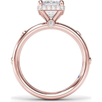 Emerald Cut Engagement Ring Setting with Floating Pavé Halo and Bezel-Set Round Diamond Band by Fana - 0.23 Carat Total Diamond Weight