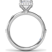 Emerald Cut Engagement Ring Setting with Floating Pavé Halo and Bezel-Set Round Diamond Band by Fana - 0.23 Carat Total Diamond Weight