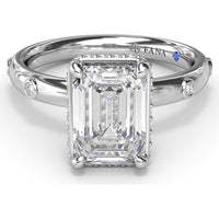 Emerald Cut Engagement Ring Setting with Floating Pavé Halo and Bezel-Set Round Diamond Band by Fana - 0.23 Carat Total Diamond Weight
