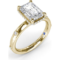 Emerald Cut Engagement Ring Setting with Floating Pavé Halo and Bezel-Set Round Diamond Band by Fana - 0.23 Carat Total Diamond Weight