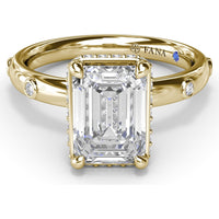 Emerald Cut Engagement Ring Setting with Floating Pavé Halo and Bezel-Set Round Diamond Band by Fana - 0.23 Carat Total Diamond Weight