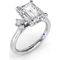 Emerald Cut Engagement Ring Setting with Pear and Round Diamond Accents and Peek-a-Boo Diamond by Fana - 0.25 Carat Total Diamond Weight