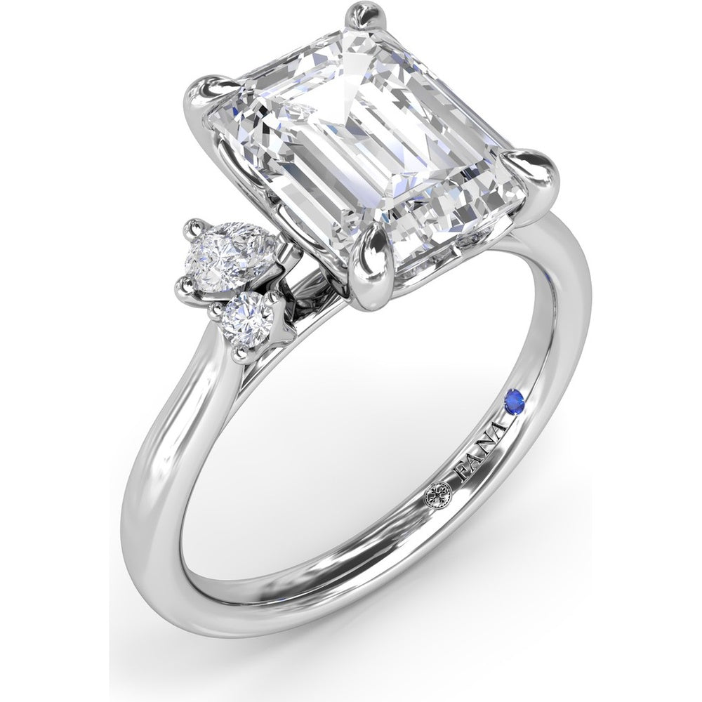 Emerald Cut Engagement Ring Setting with Pear and Round Diamond Accents and Peek-a-Boo Diamond by Fana - 0.25 Carat Total Diamond Weight