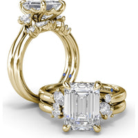 Emerald Cut Engagement Ring Setting with Pear and Round Diamond Accents and Peek-a-Boo Diamond by Fana - 0.25 Carat Total Diamond Weight
