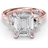 Emerald Cut Engagement Ring Setting with Pear and Round Diamond Accents and Peek-a-Boo Diamond by Fana - 0.25 Carat Total Diamond Weight