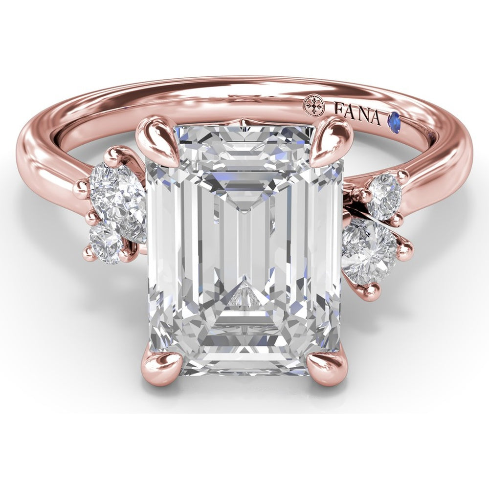 Emerald Cut Engagement Ring Setting with Pear and Round Diamond Accents and Peek-a-Boo Diamond by Fana - 0.25 Carat Total Diamond Weight