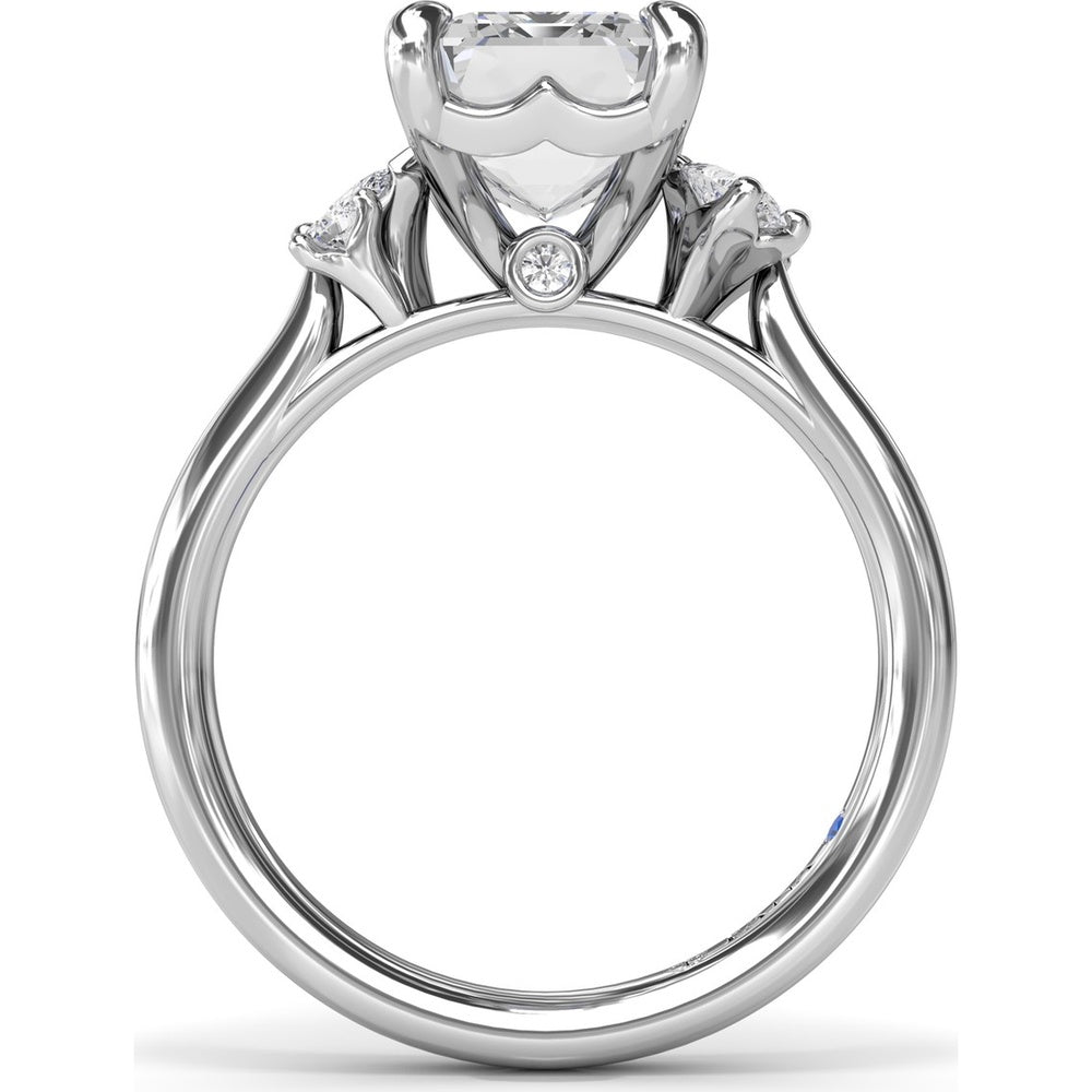 Emerald Cut Engagement Ring Setting with Pear and Round Diamond Accents and Peek-a-Boo Diamond by Fana - 0.25 Carat Total Diamond Weight